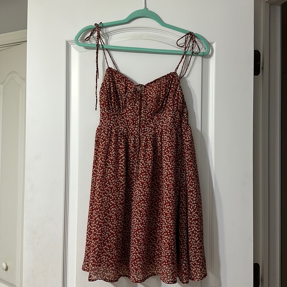 Princess Polly shoulder and front tie red floral dress
